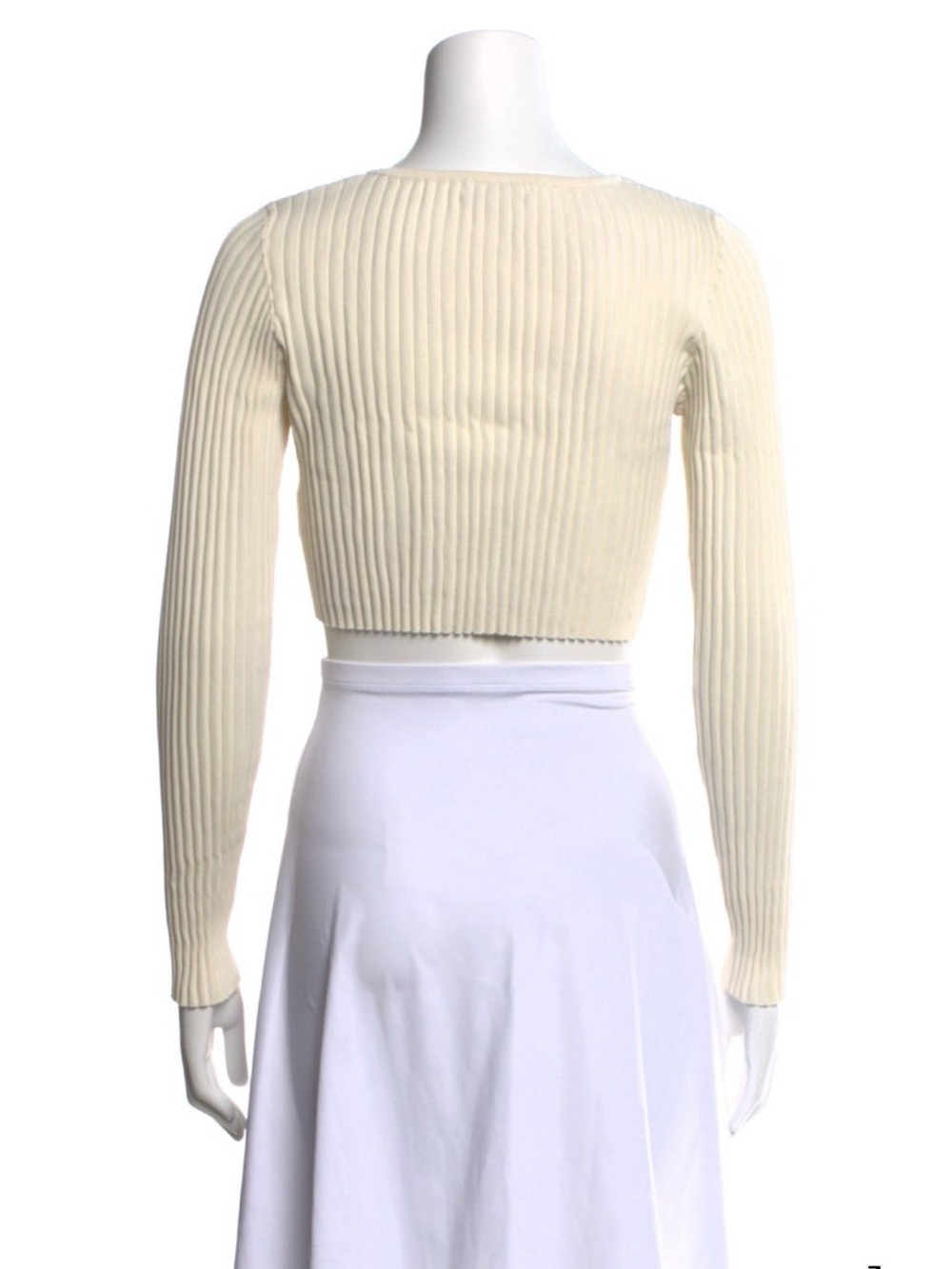 Solid & Striped Ribbed Knit Cropped Cardigan - Cream/Ivory - Size XS - Picture 3 of 5